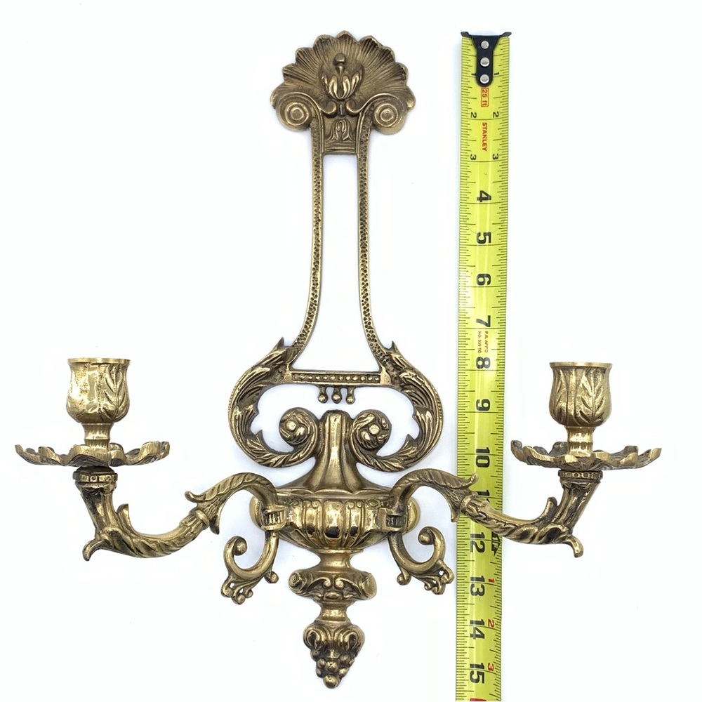 VTG Solid Brass Wall Sconce Double Arm Candle Holder Classic French Deco Style - Picture 9 of 11